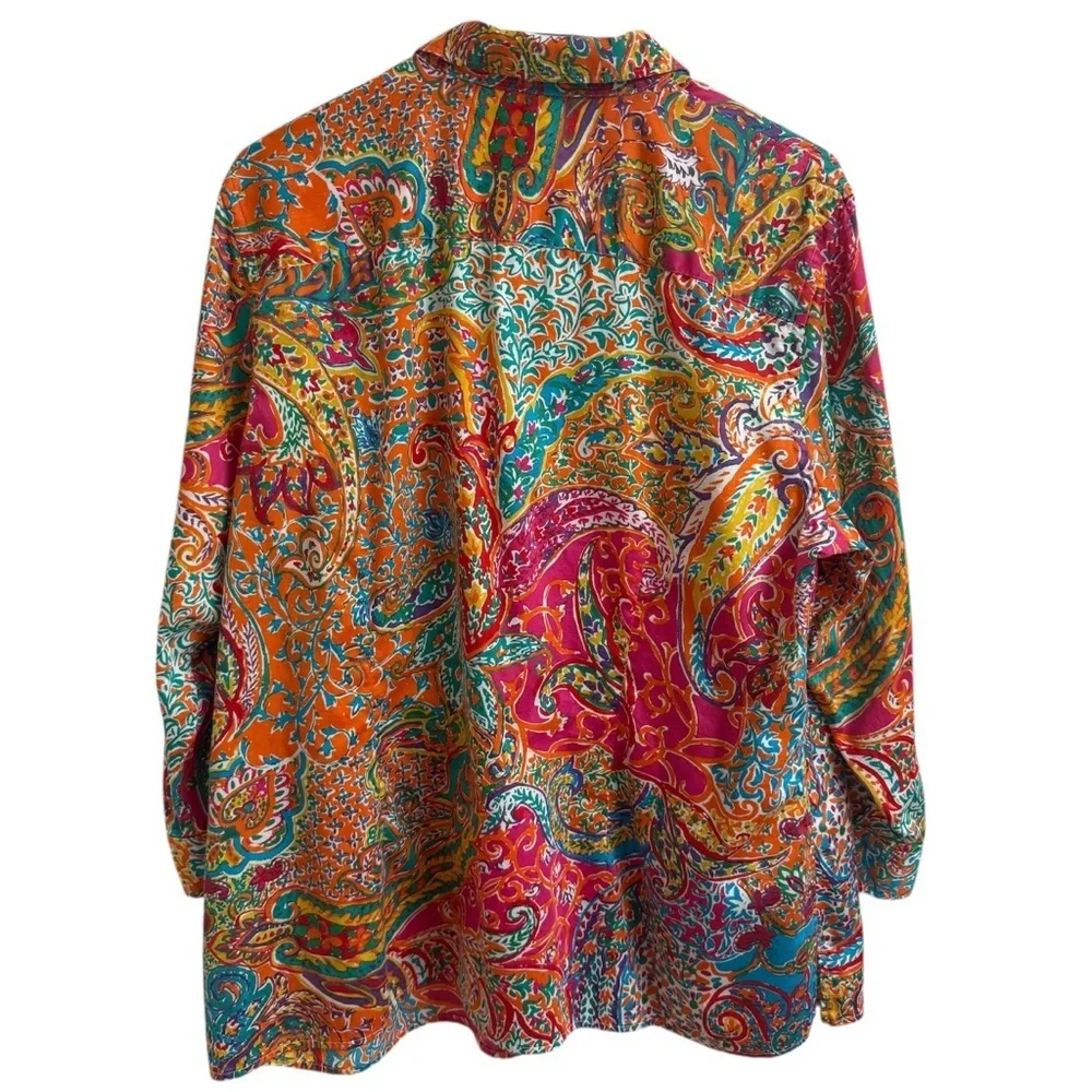 Lauren Ralph Lauren Womens Size 1X Vibrant Paisley 3/4 Sleeve Lightweight Blouse - Picture 2 of 8